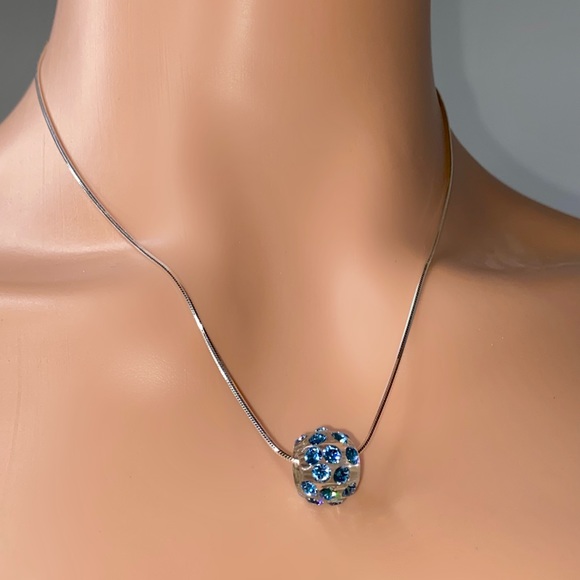 Blue Acrylic Crystal Pendant Embellished With Genuine Crystals, Sterling Chain - Picture 4 of 8